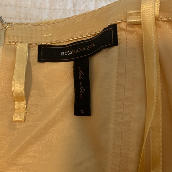 BCBG Max Azria Yellow Gold Floral Strapless Summer Pleated Party Dress  Size 12 - Picture 4 of 8